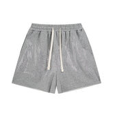 MIXED EMOTIO Rhinestone Heavy Metal Font Grey Sweat Shorts