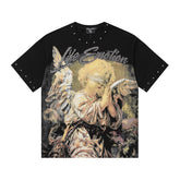 MIXED EMOTIO Life Emotion Blindfolded Praying Cherub Black Short Sleeve T‑Shirt