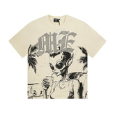 MIXED EMOTIO Alien Beach Vacation Cream Graphic Short Sleeve T‑Shirt