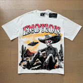 MIXED EMOTIO Emotion Skeleton Cowboy UFO Off‑White Short Sleeve T‑Shirt