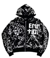 MIXED EMOTIO Full‑Print Graffiti Zip‑Up Hoodie