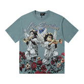 MIXED EMOTIO Life Emotion Trumpet‑Playing Angels Teal Short Sleeve T‑Shirt