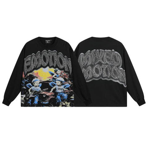 MIXED EMOTIO Rock Band Cherub Rhinestone Print Long‑Sleeve T‑Shirt