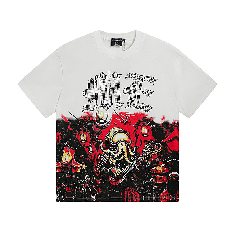 MIXED EMOTIO Octopus Rock Band Off‑White Graphic Short Sleeve T‑Shirt