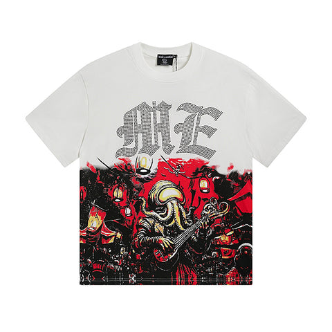 MIXED EMOTIO Octopus Rock Band Off‑White Graphic Short Sleeve T‑Shirt