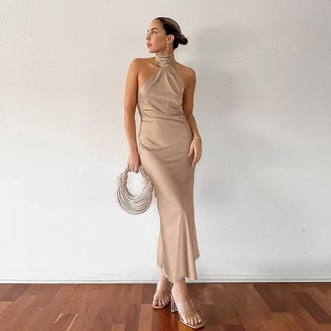 Ruched Halter Neck Midi Dress
