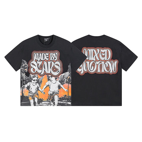 MIXED EMOTIO Made By Scars Twin Cherub Angel Graphic Short Sleeve T‑Shirt