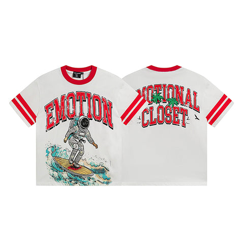 MIXED EMOTIO Astronaut Surf Ringer Graphic Short Sleeve T‑Shirt