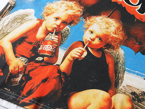 MIXED EMOTIO Beach Twin Cherub Retro Emotion Graphic Short Sleeve T‑Shirt