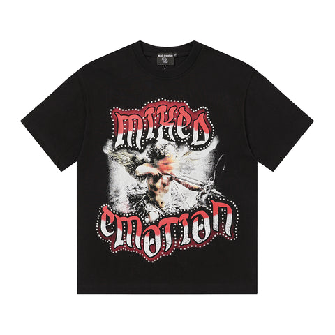 MIXED EMOTIO Mixed Emotion Cupid Angel Black Short Sleeve T‑Shirt