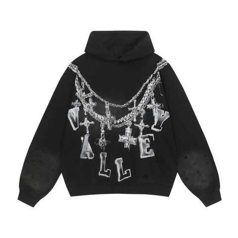 Vale Forever Chain Cross Back Graphic Hoodie