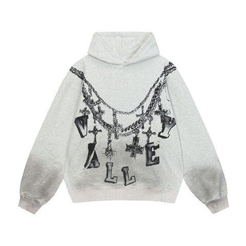 Vale Forever Silver Chain Cross Back Hoodie