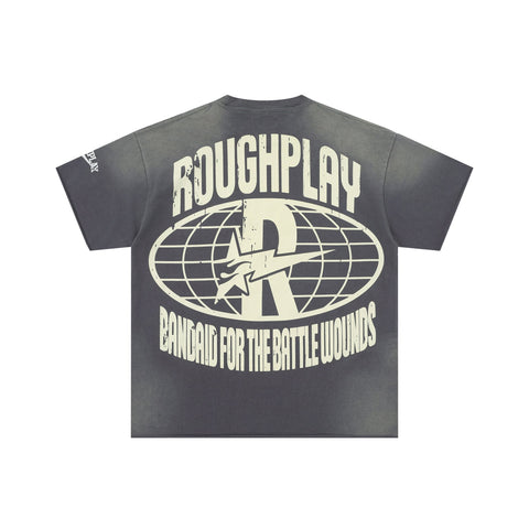 RoughPlay Stay Young Wild And Free Skull Portrait Green Circle Graphic Distressed Short‑Sleeve Tee Vintage Streetwear T‑Shirt