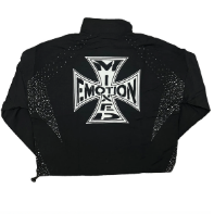 MIXED EMOTIO Cross Logo Rhinestone Panel Full‑Zip Track Jacket Black