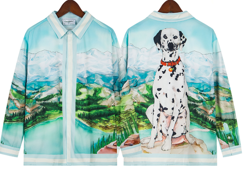 Casablanca Dalmatian Portrait Silk-Style Shirt - Blue / White