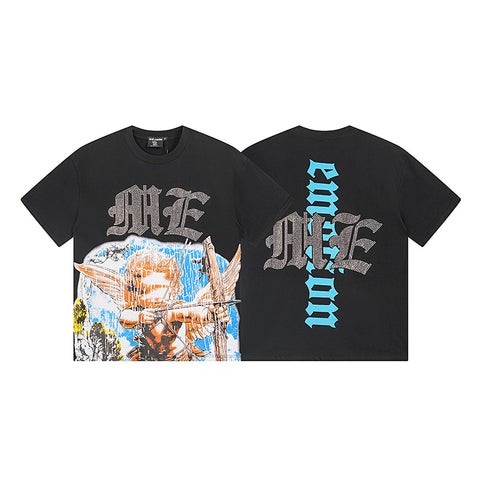 MIXED EMOTIO Cupid Angel Black Vintage Graphic Short Sleeve T‑Shirt