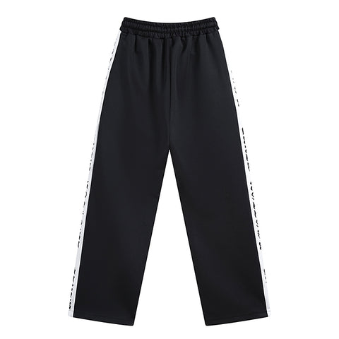MIXED EMOTIO Gothic Logo Side‑Striped Wide‑Leg Track Pants