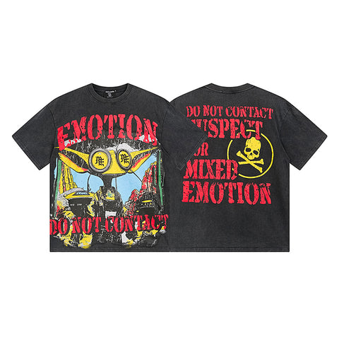 MIXED EMOTIO Alien Spaceship Washed Graphic Short Sleeve T‑Shirt