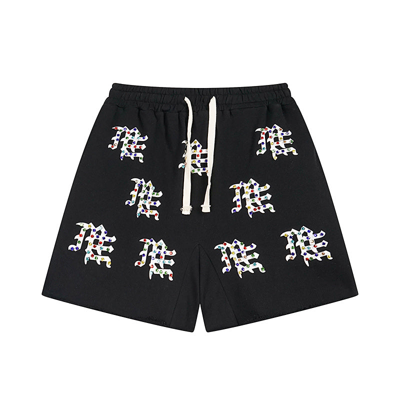 MIXED EMOTIO Multi‑Color Rhinestone Character Graphic Sweat Shorts