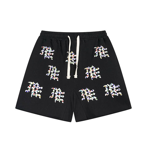 MIXED EMOTIO Multi‑Color Rhinestone Character Graphic Sweat Shorts