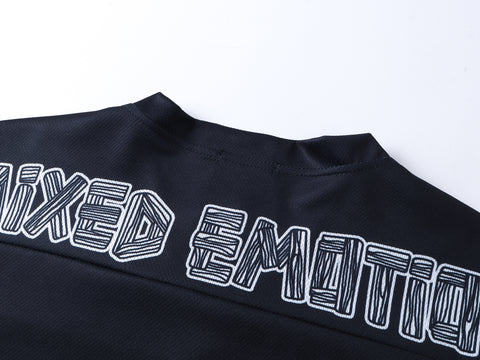 MIXED EMOTIO 00 Wood Grain Print V‑Neck Hockey Jersey Long‑Sleeve Top