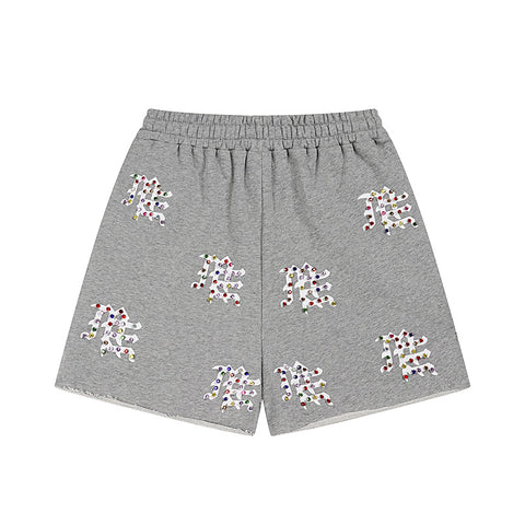 MIXED EMOTIO Multi‑Color Rhinestone Character Graphic Grey Sweat Shorts