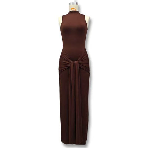 Tie Waist Sleeveless High Neck Maxi Dress