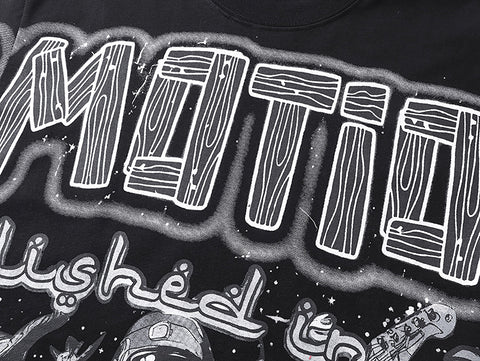 MIXED EMOTIO Astronaut Rock Band Vintage Full‑Print Long‑Sleeve T‑Shirt