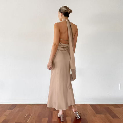 Ruched Halter Neck Midi Dress