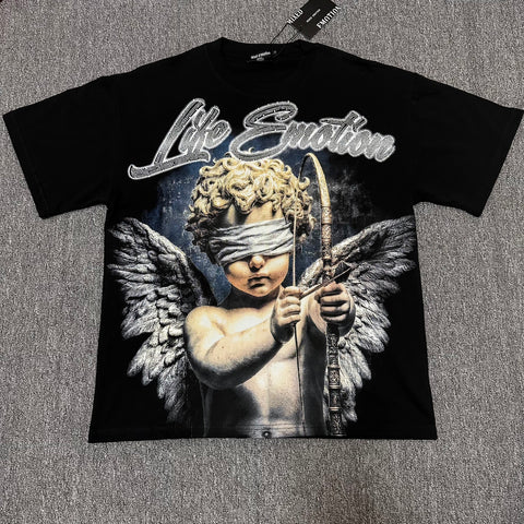 MIXED EMOTIO Life Emotion Blindfold Cupid Angel Graphic Short Sleeve T‑Shirt