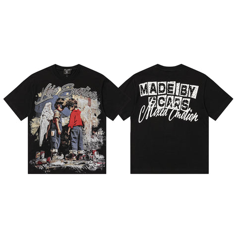MIXED EMOTIO Life Emotion Street Boys Angel Wings Black Short Sleeve T‑Shirt
