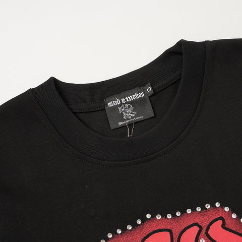 MIXED EMOTIO Mixed Emotion Cupid Angel Black Short Sleeve T‑Shirt