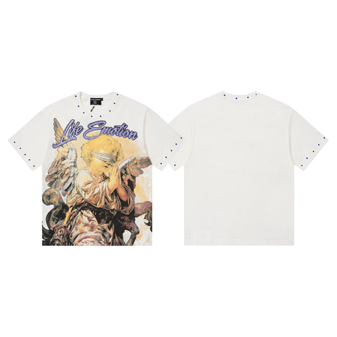 MIXED EMOTIO Life Emotion Blindfolded Praying Cherub White Short Sleeve T‑Shirt