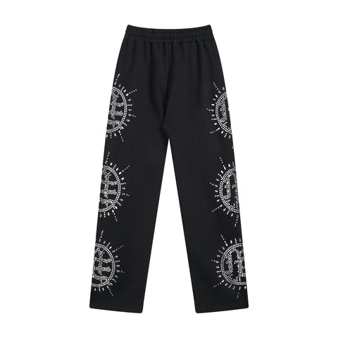 MIXED EMOTIO Rhinestone Sun Symbol Straight‑Leg Sweatpants