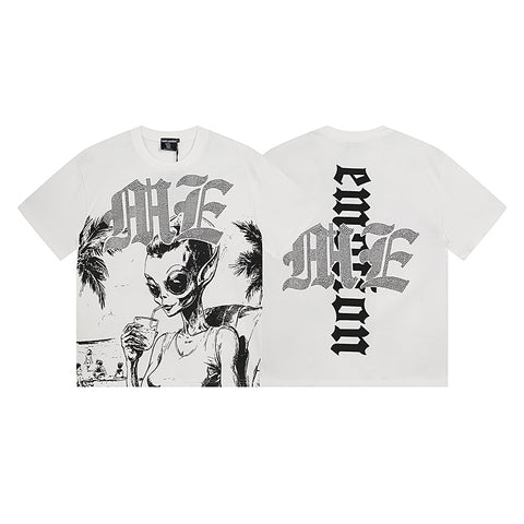 MIXED EMOTIO Alien Beach Vacation Graphic Short Sleeve T‑Shirt