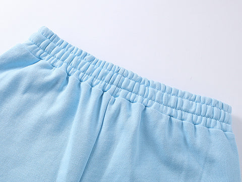 MIXED EMOTIO Studded Metal‑Font Light Blue Straight‑Leg Sweatpants
