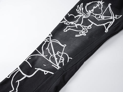 MIXED EMOTIO Cupid Cherub Vintage Black Flare Sweatpants