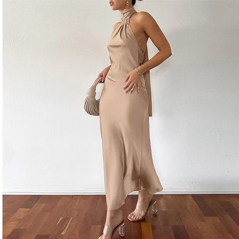 Ruched Halter Neck Midi Dress