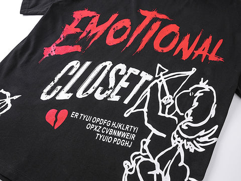 MIXED EMOTIO Emotional Closet Cherub Sketch Black Short Sleeve T‑Shirt