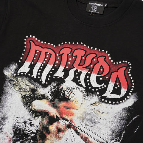 MIXED EMOTIO Mixed Emotion Cupid Angel Black Short Sleeve T‑Shirt