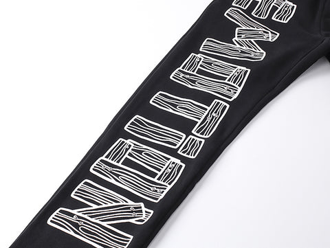 MIXED EMOTIO Wood Grain Vertical Print Straight‑Leg Sweatpants