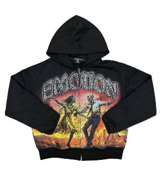 MIXED EMOTIO Skate Boy Vintage Graphic Full Zip‑Up Hoodie Grey