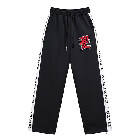 MIXED EMOTIO Gothic Logo Side‑Striped Wide‑Leg Track Pants