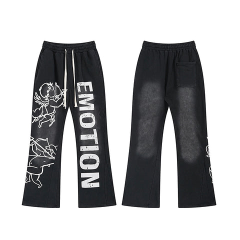 MIXED EMOTIO Cupid Cherub Vintage Black Flare Sweatpants