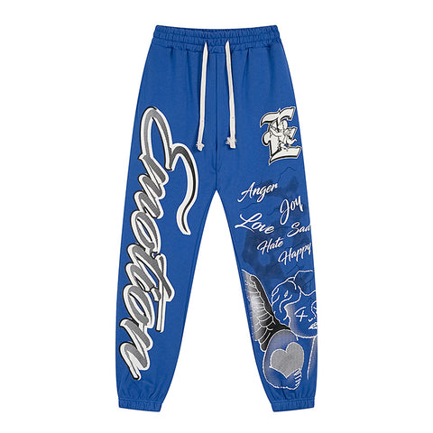 MIXED EMOTIO Graffiti Heart Angel Graphic Blue Jogger Sweatpants