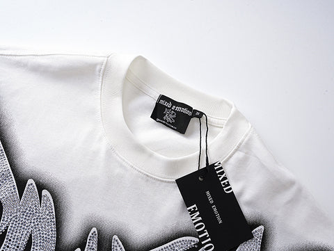 MIXED EMOTIO Cherub Jet‑Ski Silver Rhinestone Graphic Short Sleeve T‑Shirt
