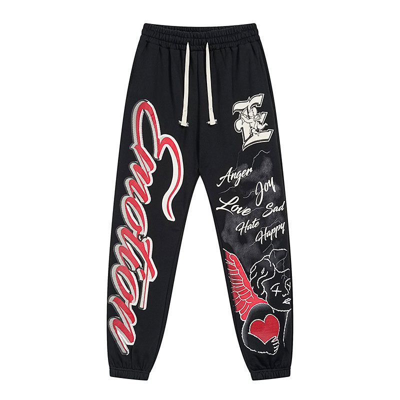 MIXED EMOTIO Graffiti Heart Angel Graphic Jogger Sweatpants