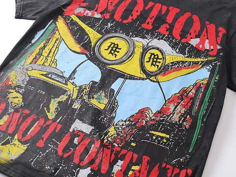 MIXED EMOTIO Alien Spaceship Washed Graphic Short Sleeve T‑Shirt