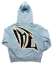 MIXED EMOTIO Love Over Fear Gothic Graphic Full Zip‑Up Hoodie Light Blue