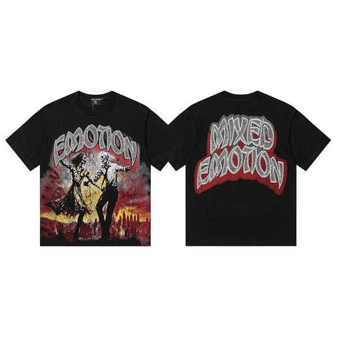 MIXED EMOTIO Emotion Skeleton Couple Dancing Black Short Sleeve T‑Shirt